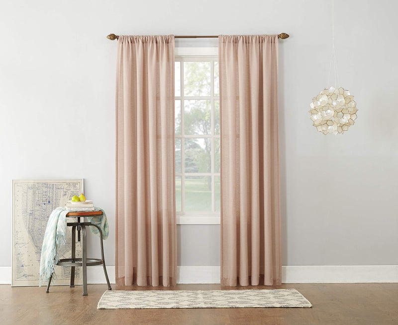 No. 918 Amalfi Linen Blend Textured Semi-Sheer Rod Pocket Curtain Panel, 54" x 63", Blush Pink - Image 4